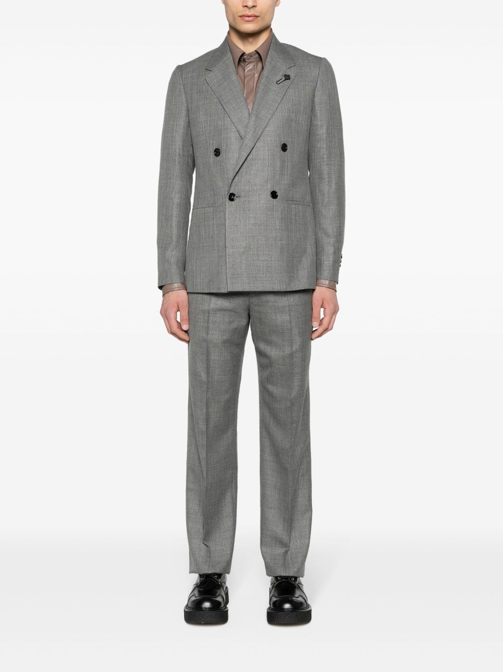 Maison-Kitsune Lardini double-breasted wool-blend Suit Grey Men Double Breasted Suits