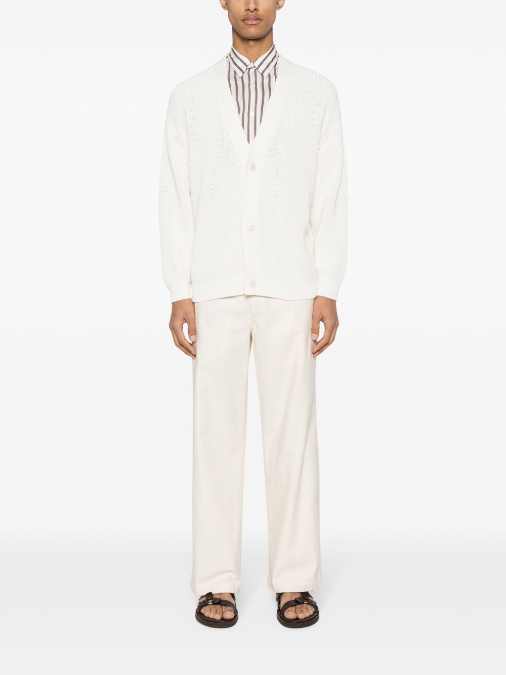 Maison-Kitsune Cardigans Men Lardini V-neck Cotton Cardigan White