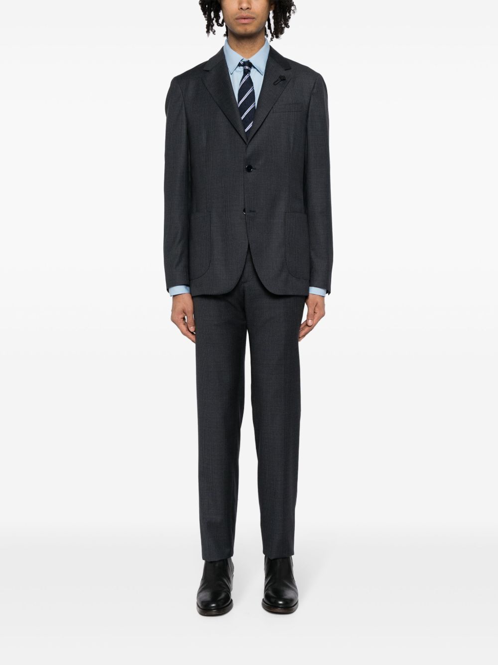 Lardini Checked peak-lapels single-breasted Suit Grey Men Single Breasted Suits Maison-Kitsune