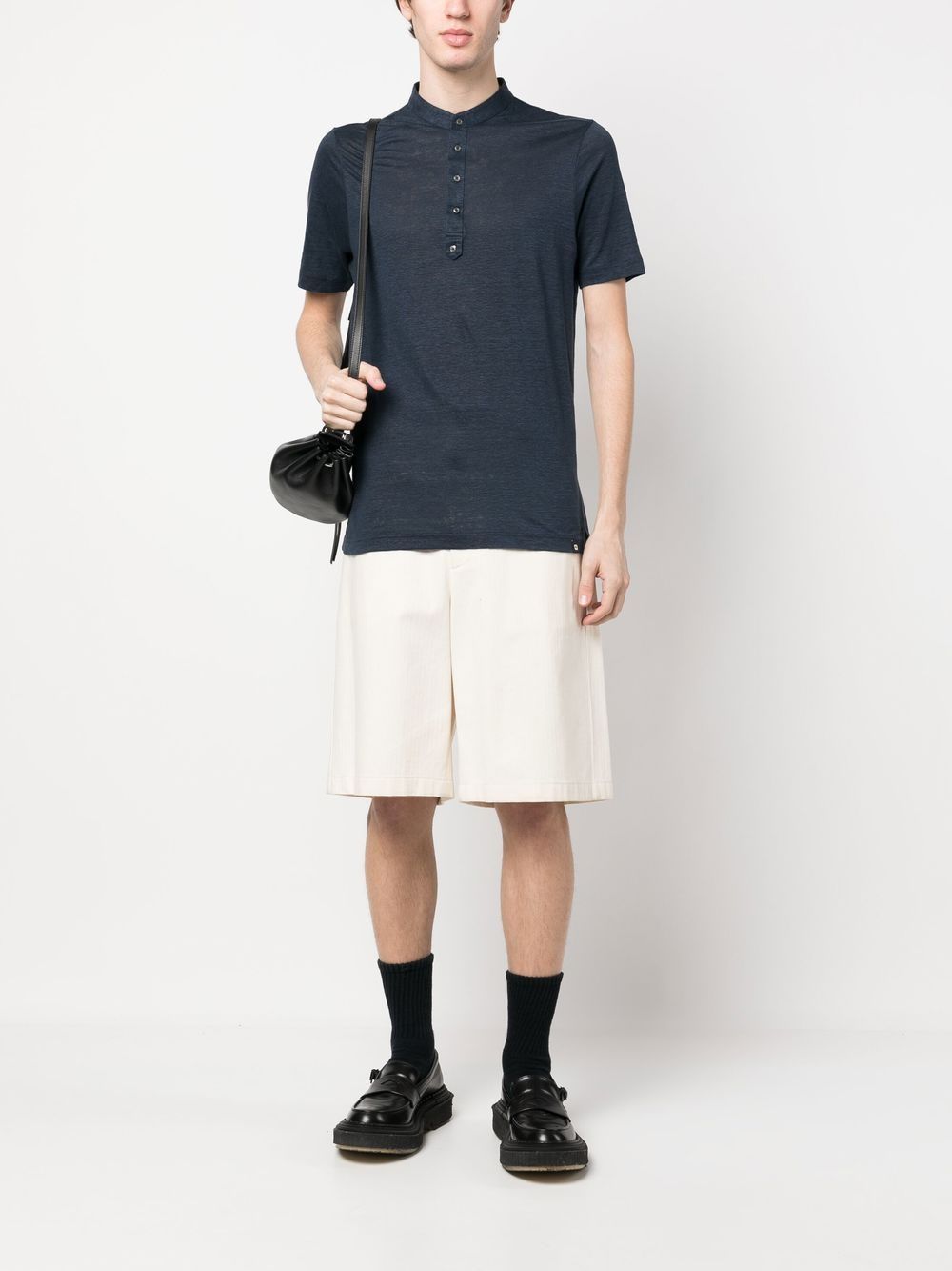 Men Polo Shirts Maison-Kitsune Lardini short-sleeve Linen Shirt Blue