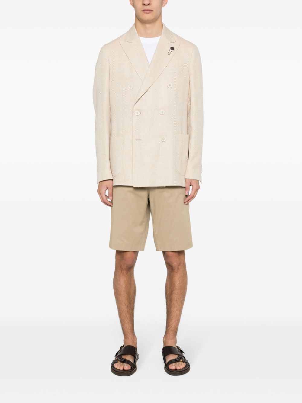 Lardini Herringbone double-breasted Blazer Neutrals Maison-Kitsune Men Blazers