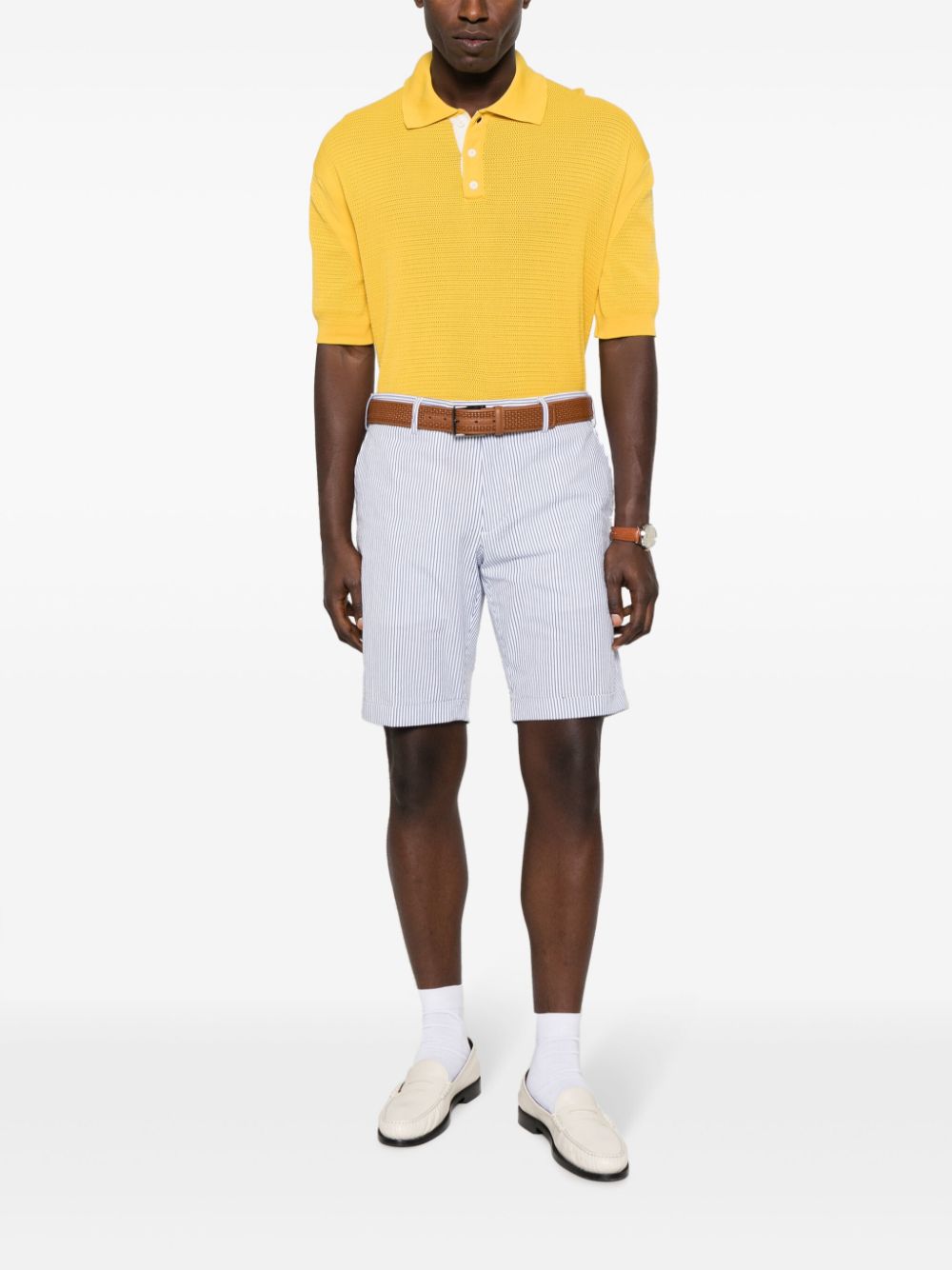 Maison-Kitsune Khaki Shorts Men Lardini Striped Cotton Chino Shorts Blue