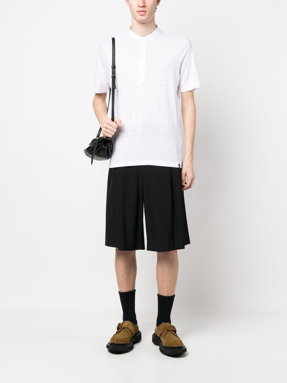 Maison-Kitsune Polo Shirts Men Lardini Linen Band Collar Polo Top White