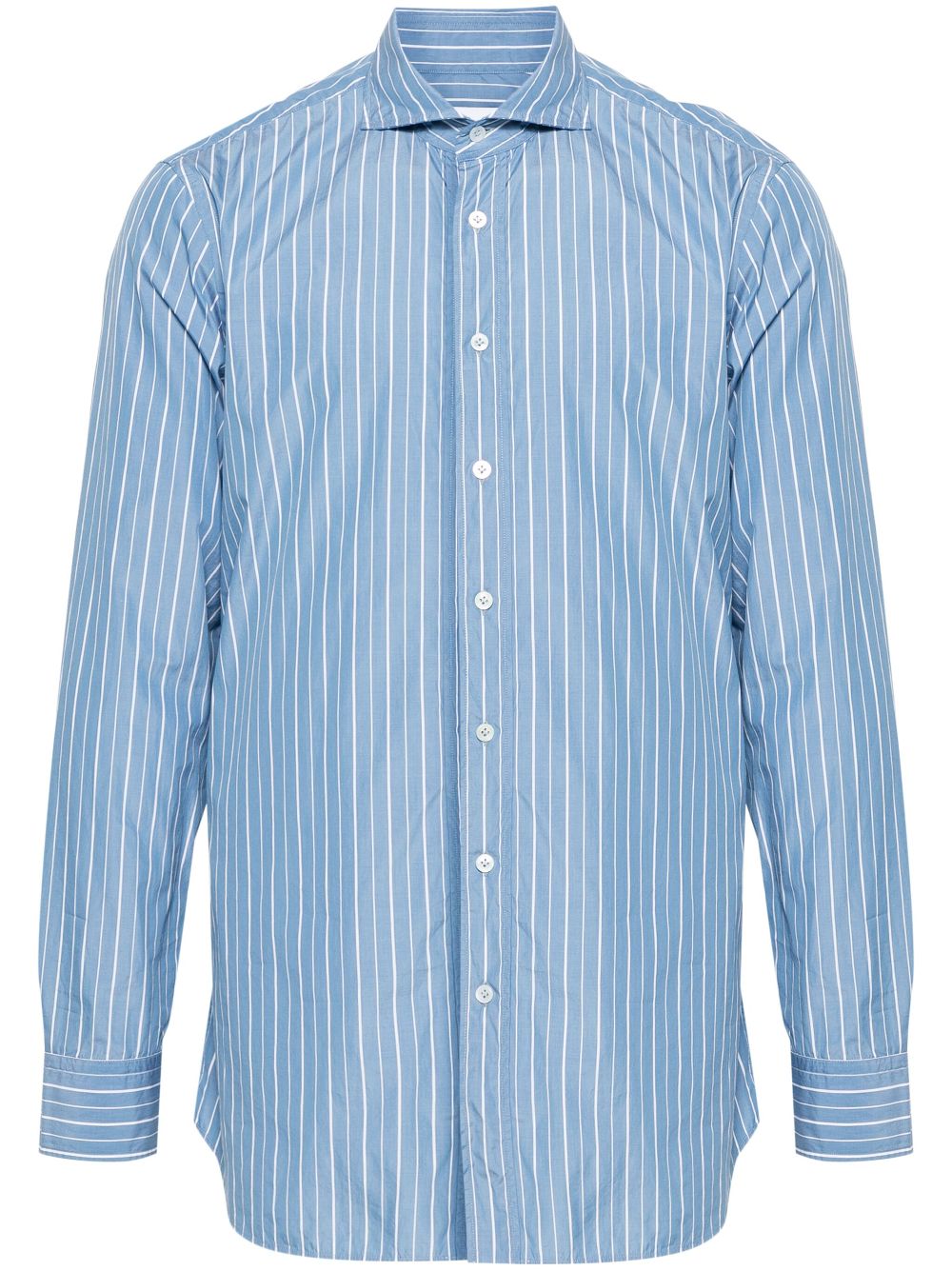 Maison-Kitsune Shirts Men Lardini Striped Poplin Shirt Blue