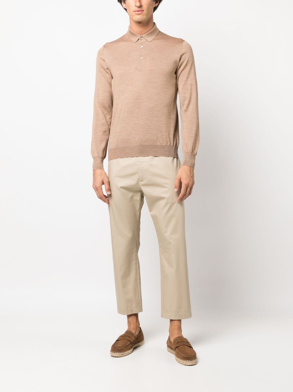 Men Polo Shirts Maison-Kitsune Lardini long-sleeved Wool Polo Shirt Neutrals