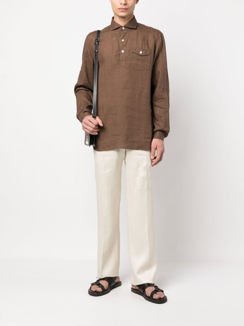 Lardini Linen polo-shirt Brown Maison-Kitsune Men Polo Shirts