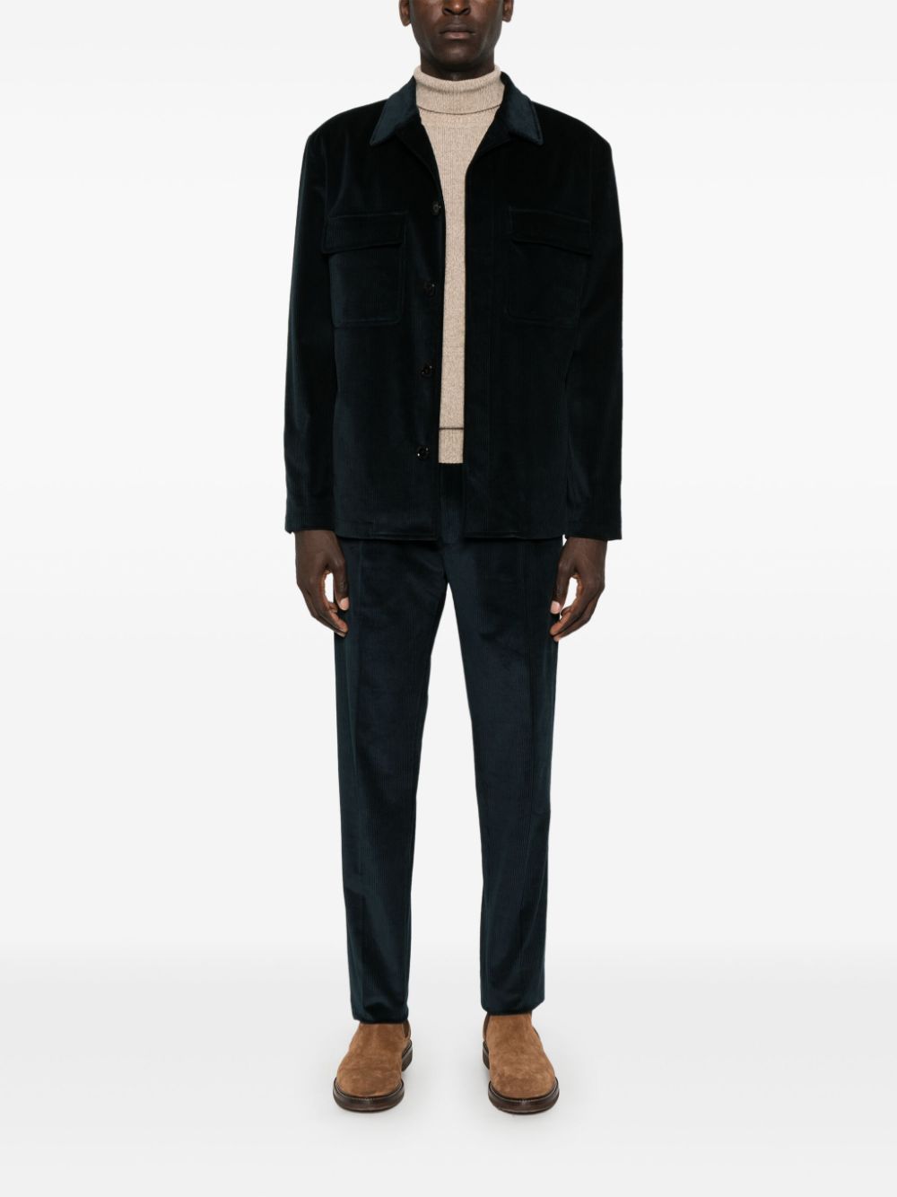 Men Tapered Pants Maison-Kitsune Lardini Corduroy Trousers Blue