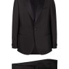 Men Single Breasted Suits Maison-Kitsune Lardini logo-lapel single-breasted Suit Black
