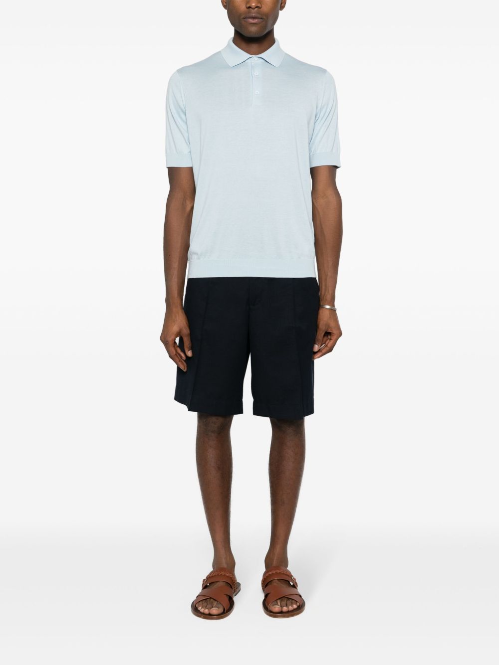Maison-Kitsune Lardini Knitted Polo Shirt Blue Men Polo Shirts