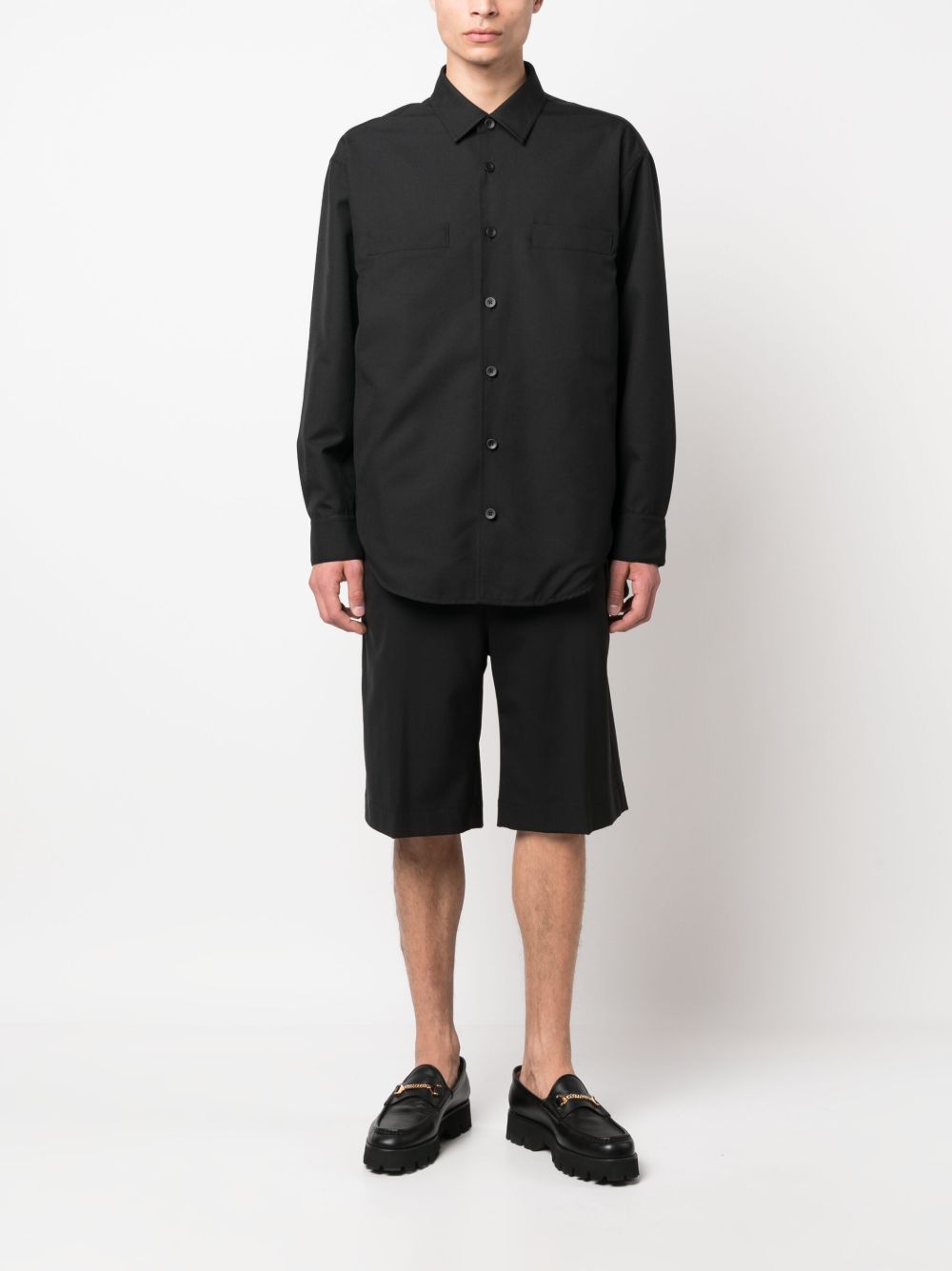Maison-Kitsune Lardini logo-patch long-sleeve Shirt Black Men Shirts