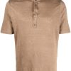 Maison-Kitsune Polo Shirts Men Lardini short-sleeve Linen Shirt Brown
