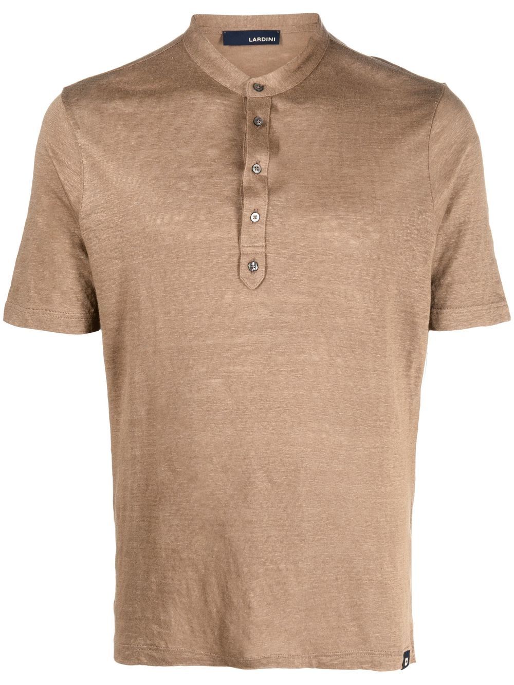 Maison-Kitsune Polo Shirts Men Lardini short-sleeve Linen Shirt Brown