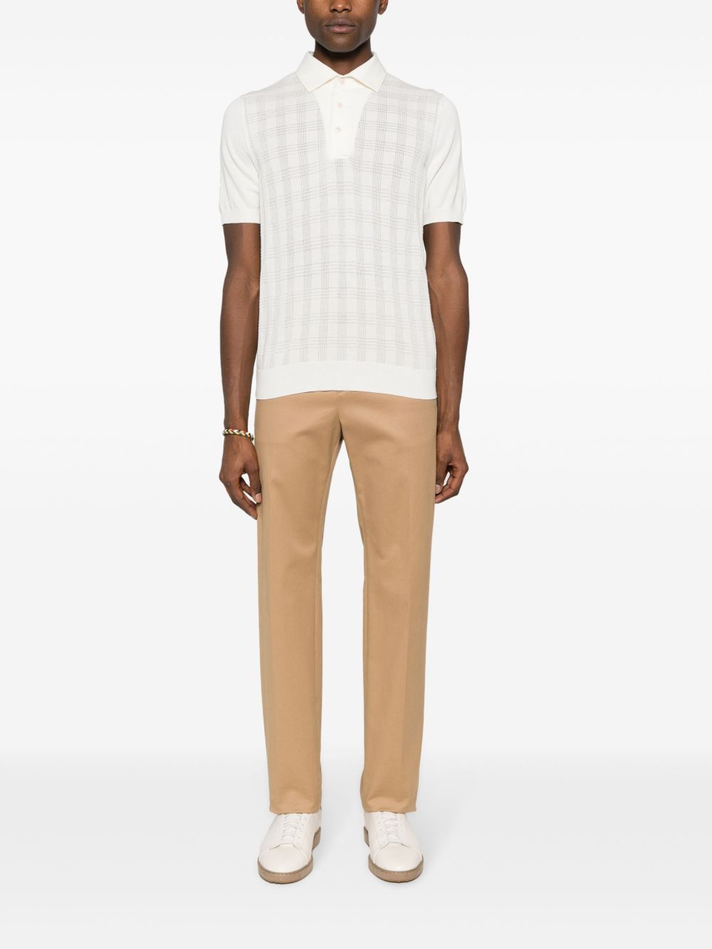 Lardini pointelle-knit Cotton Polo Shirt Neutrals Maison-Kitsune Men Polo Shirts