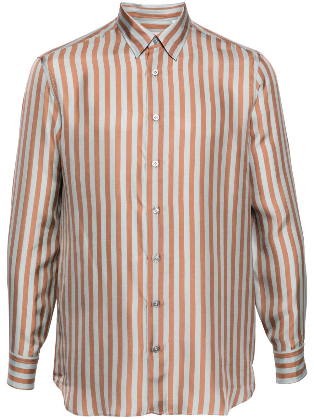 Maison-Kitsune Shirts Men Lardini Striped Silk Shirt Brown