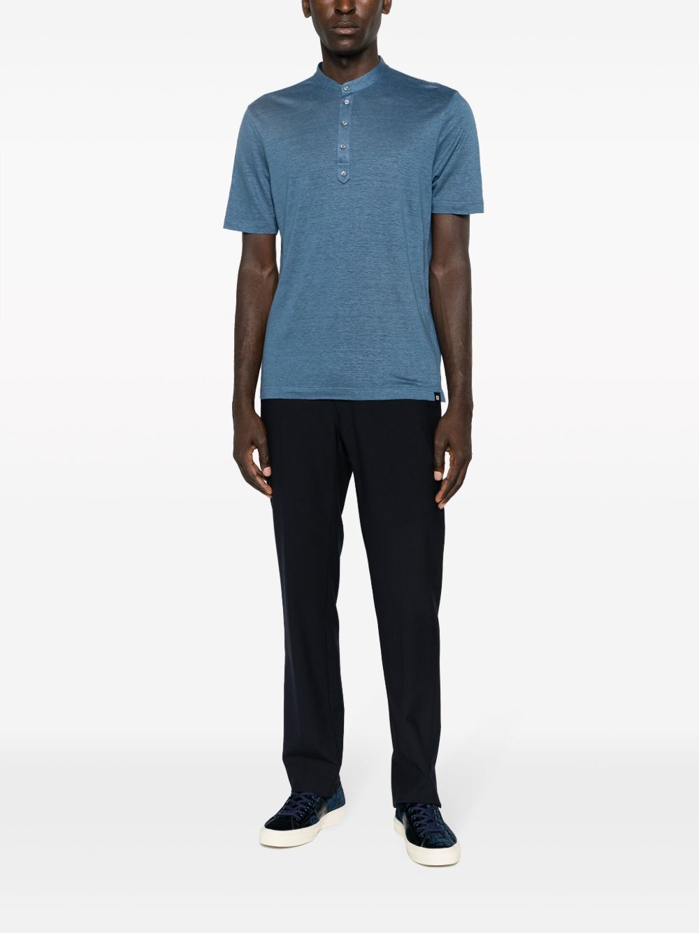 Lardini logo-tag Linen Polo Shirt Blue Men Polo Shirts Maison-Kitsune