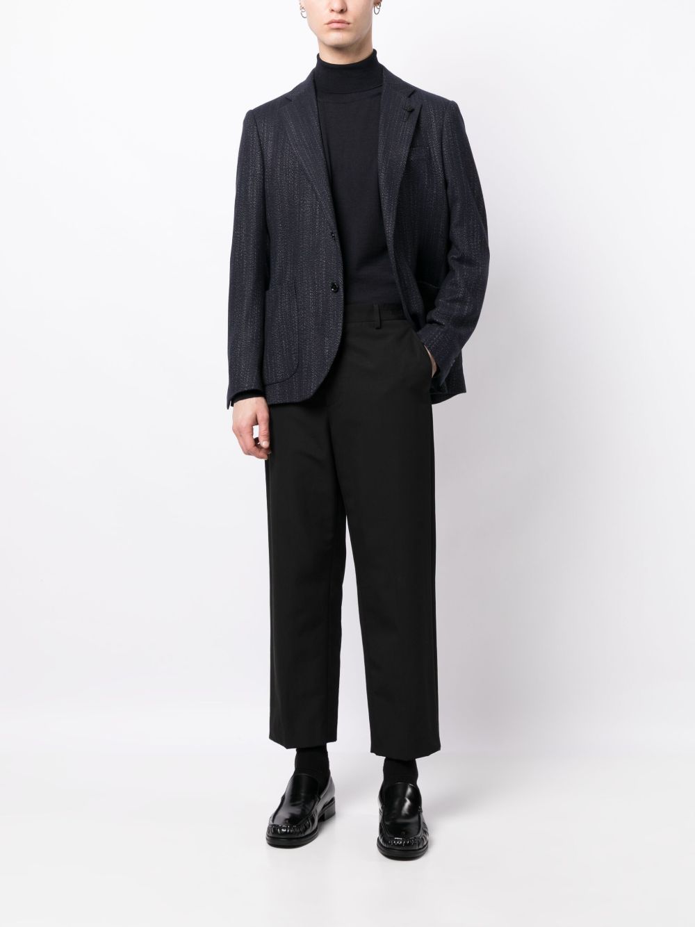 Maison-Kitsune Knitted Sweaters Men Lardini roll-neck long-sleeve Jumper Blue