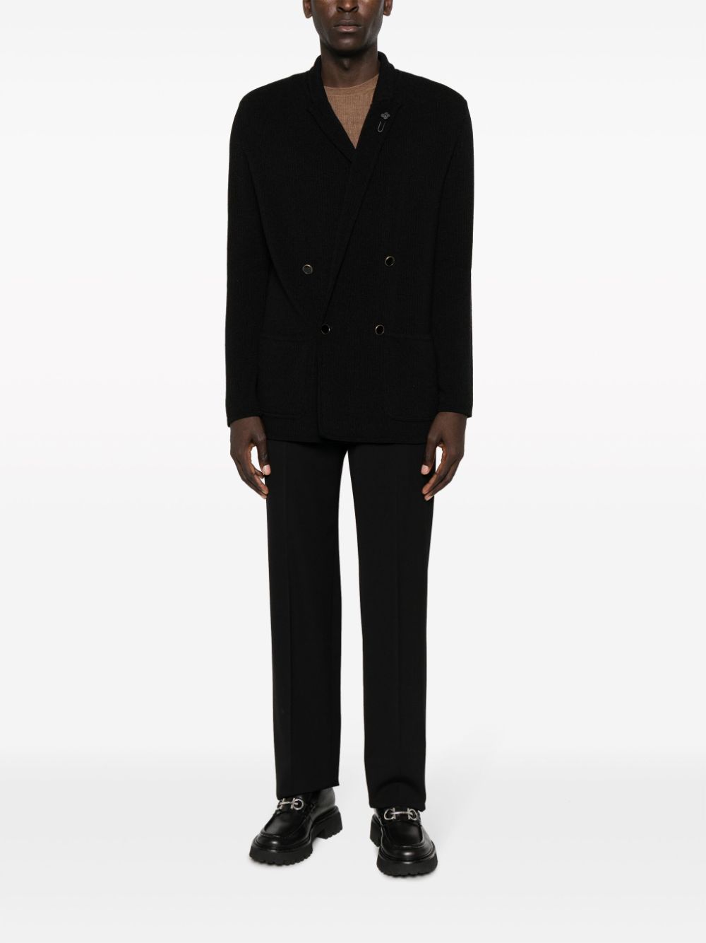 Lardini Knitted double-breasted Blazer Black Men Blazers Maison-Kitsune