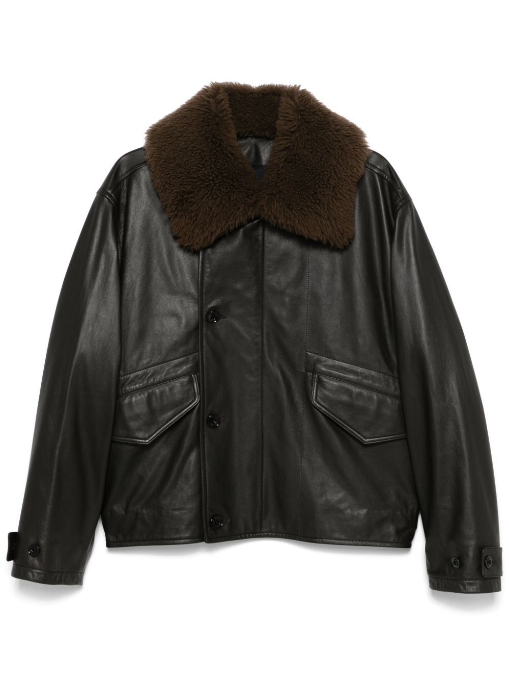 LEMAIRE Leather Padded Jacket Brown Maison-Kitsune Men Leather Jackets