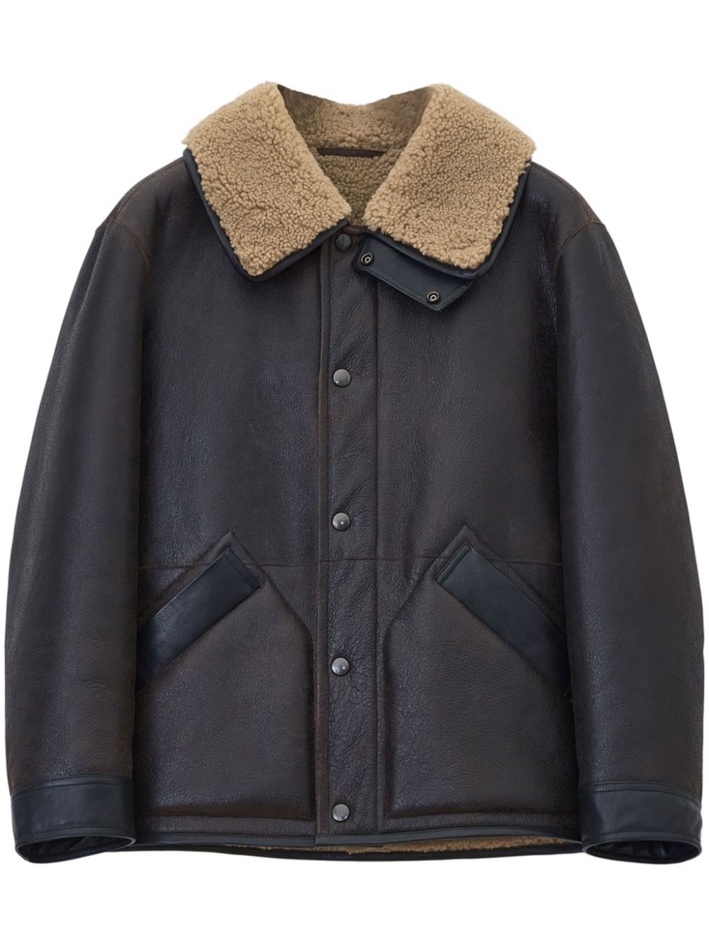 LEMAIRE Shearling Leather Jacket Black Maison-Kitsune Men Leather Jackets