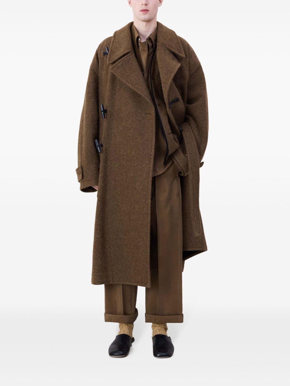 LEMAIRE Belted Felted Duffle Coat Brown Maison-Kitsune Men Duffle Coats