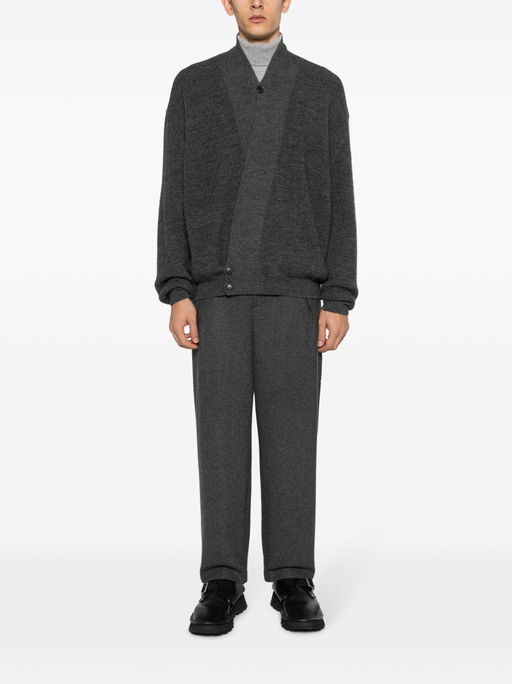 LEMAIRE wrap-front Knitted Cardigan Grey Maison-Kitsune Men Cardigans