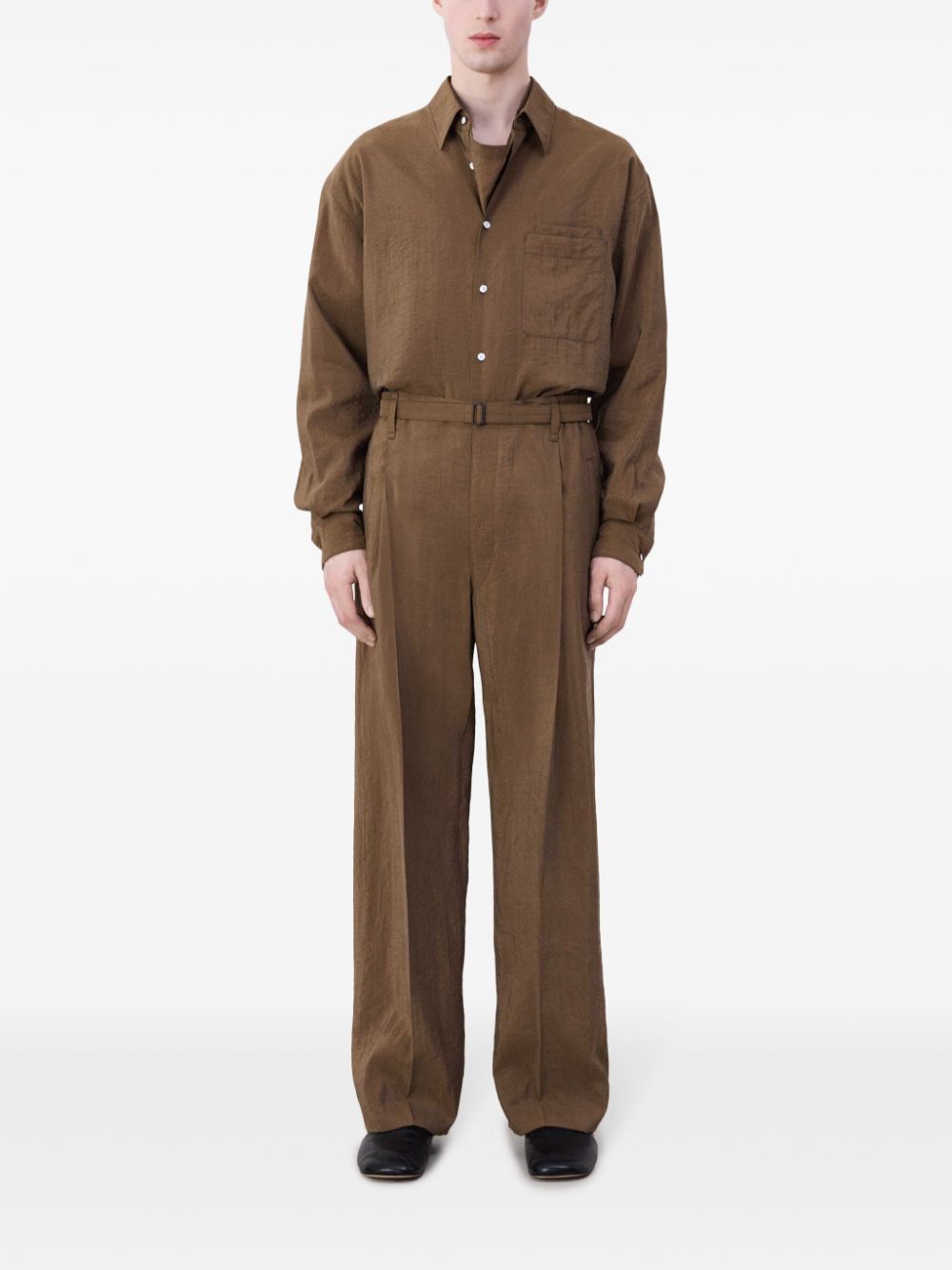 LEMAIRE Belted straight-leg Tailored Trousers Brown Men Regular-Fit & Straight Leg Pants Maison-Kitsune