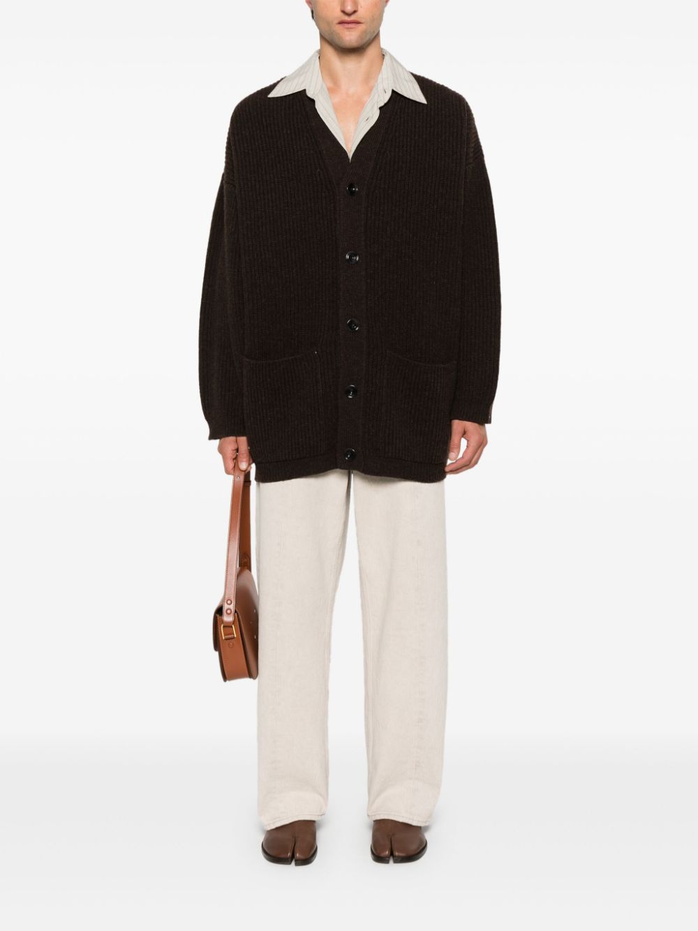 Maison-Kitsune Cardigans Men LEMAIRE Ribbed Cardigan Brown