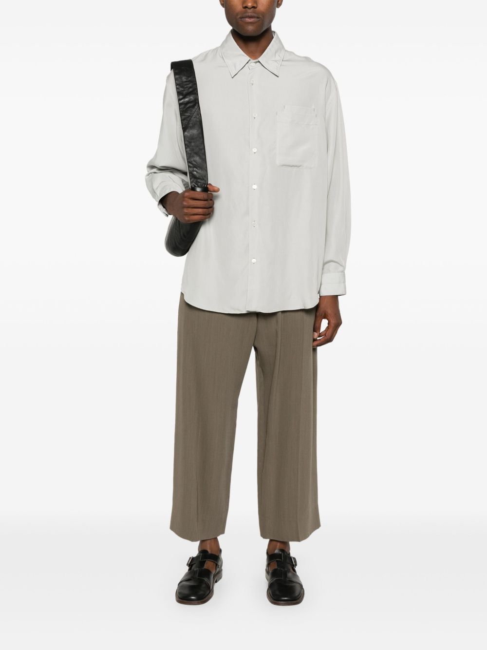 Maison-Kitsune Shirts Men LEMAIRE double-pocket Lyocell Shirt Grey