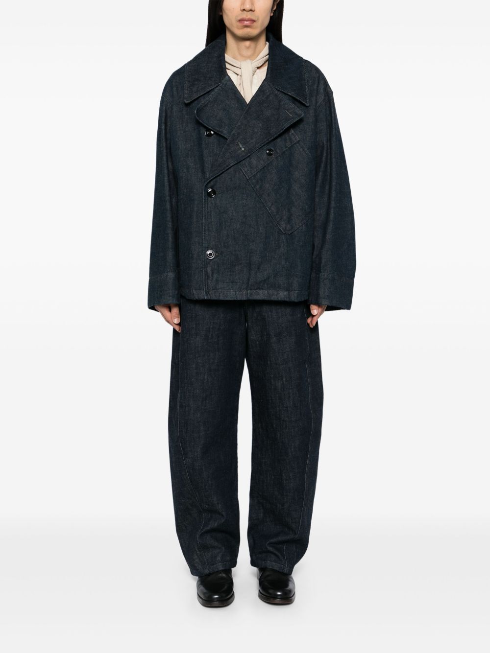 Maison-Kitsune Tapered Jeans Men LEMAIRE Belted Pants Blue