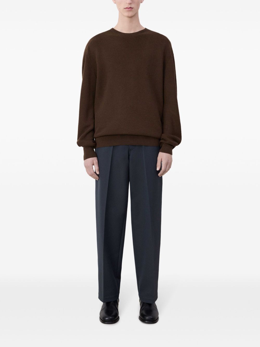 LEMAIRE crew-neck rib-trim Jumper Brown Maison-Kitsune Men Knitted Sweaters