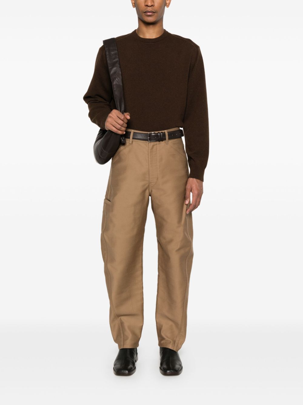 Men Tapered Pants Maison-Kitsune LEMAIRE Twisted Trousers Brown