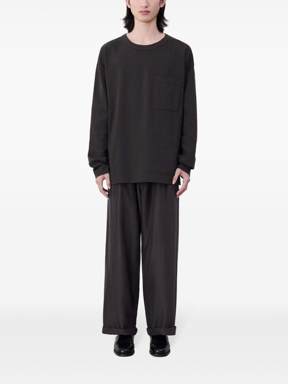 Maison-Kitsune LEMAIRE crew-neck long-sleeve T-shirt Brown Men T-Shirts