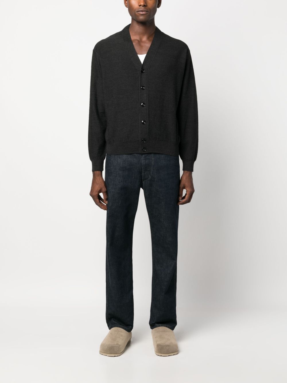 Maison-Kitsune LEMAIRE mélange-effect Wool Blend Cardigan Grey Men Cardigans