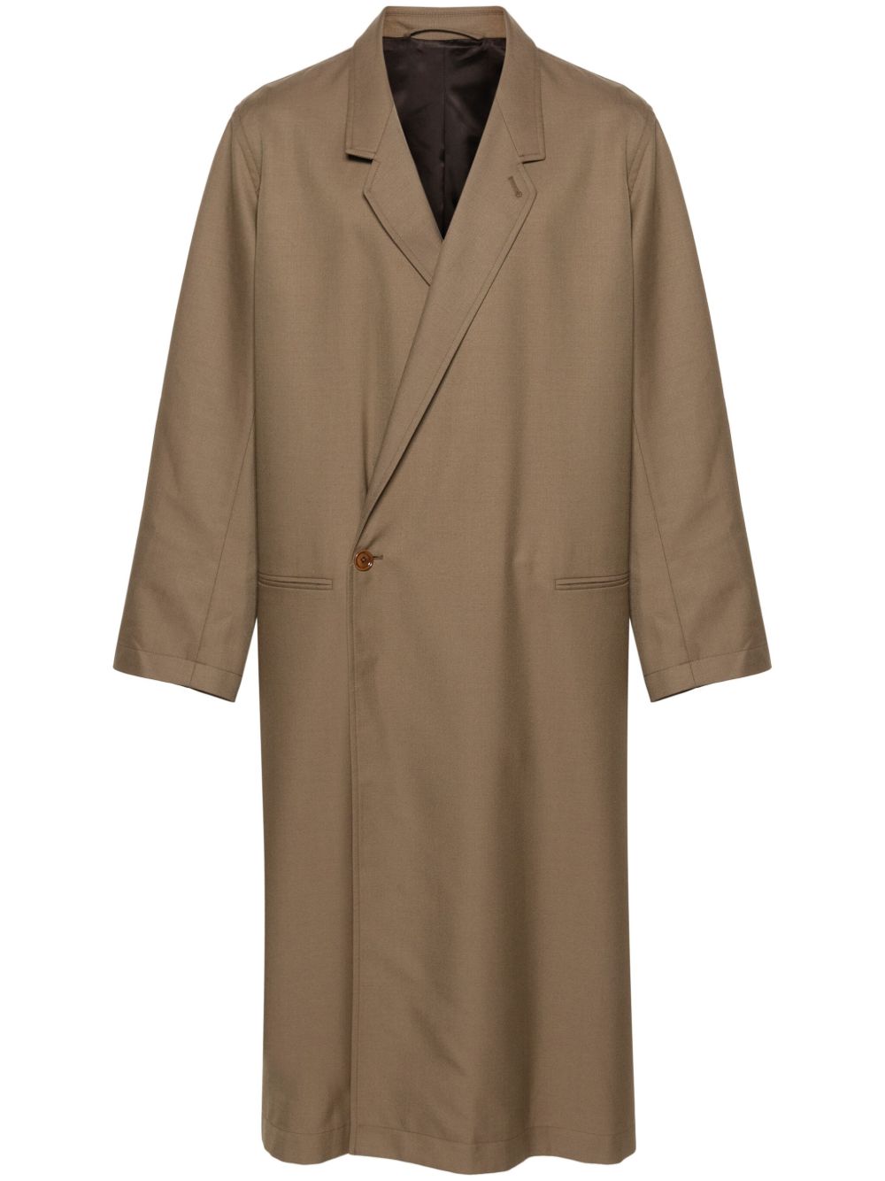 Maison-Kitsune Single Breasted Coats Men LEMAIRE Asymmetric Twill Coat Brown
