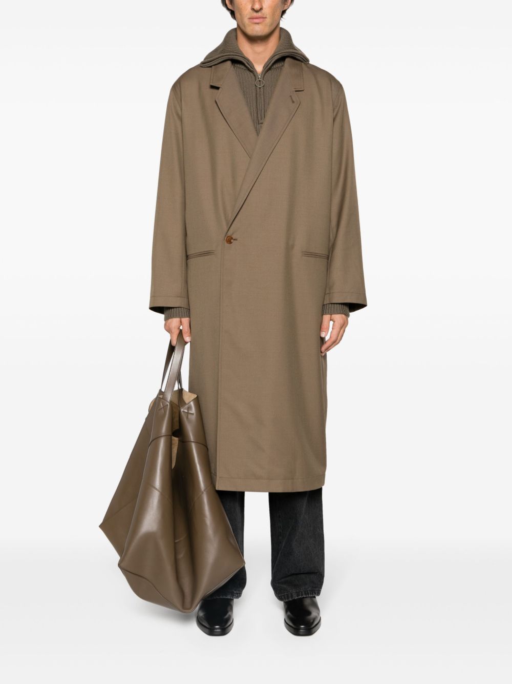 Maison-Kitsune Single Breasted Coats Men LEMAIRE Asymmetric Twill Coat Brown