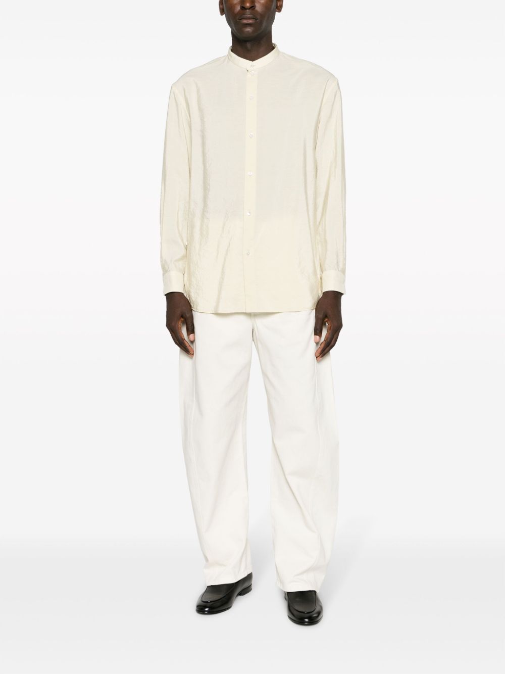 Men Shirts Maison-Kitsune LEMAIRE band-collar silk-blend Shirt Neutrals