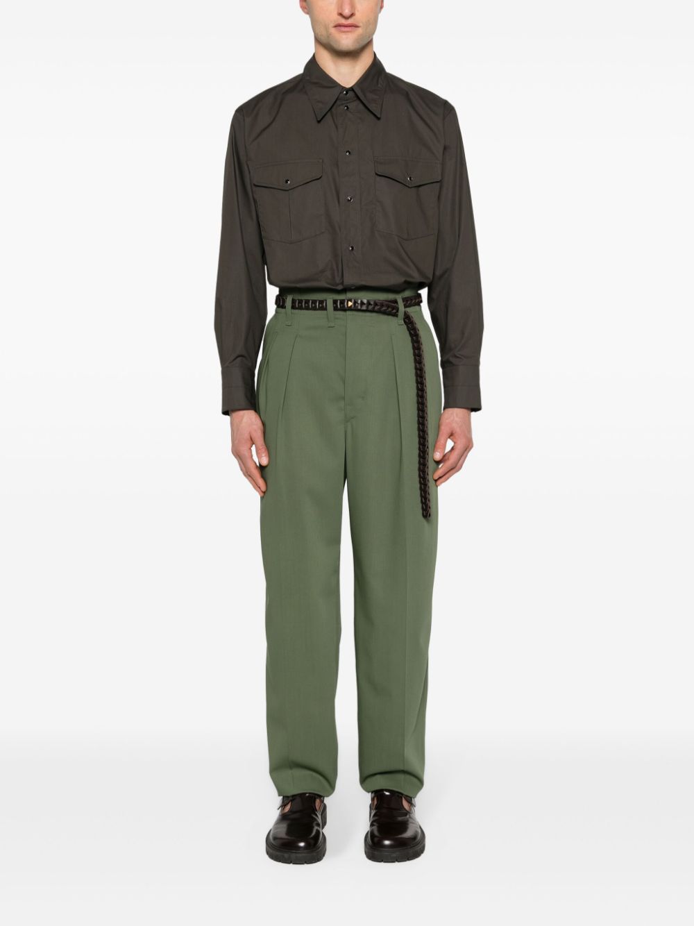 Maison-Kitsune Shirts Men LEMAIRE long-sleeve Cotton Shirt Brown