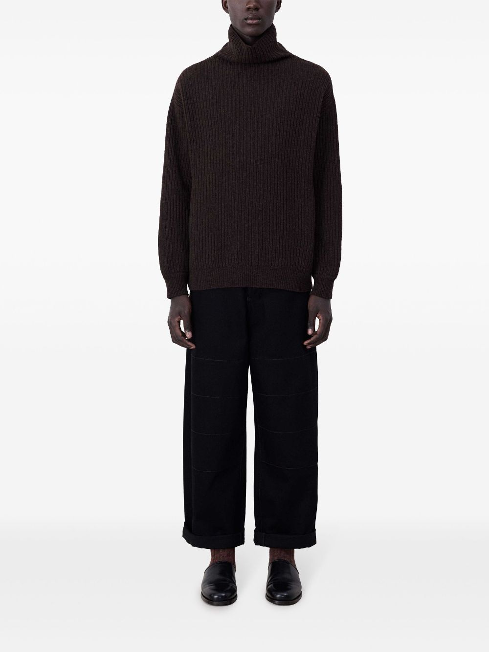 Men Knitted Sweaters Maison-Kitsune LEMAIRE roll-neck Felted Jumper Brown