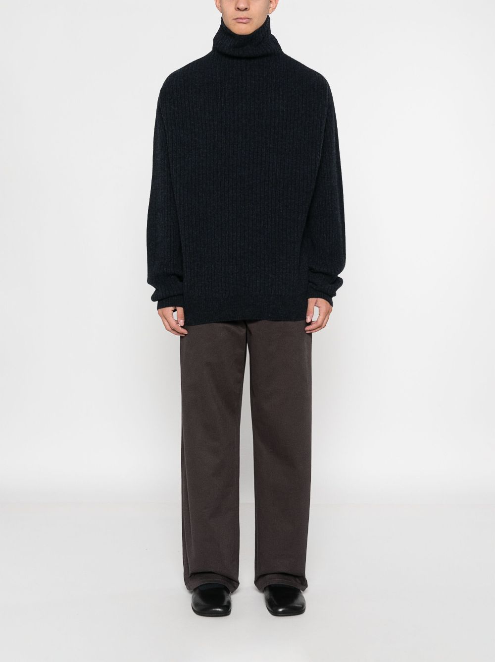 LEMAIRE Felted High Neck Sweater Blue Men Knitted Sweaters Maison-Kitsune