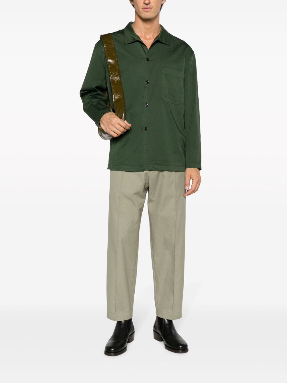 Maison-Kitsune Shirts Men LEMAIRE stand-up Collar Cotton Shirt Green