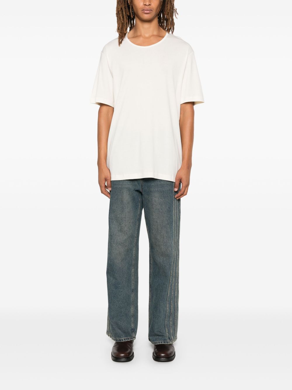 Maison-Kitsune T-Shirts Men LEMAIRE Ribbed U-neck T-shirt Neutrals