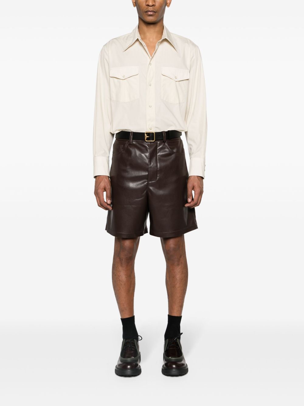 Maison-Kitsune Shirts Men LEMAIRE straight-collar Cotton Shirt Neutrals