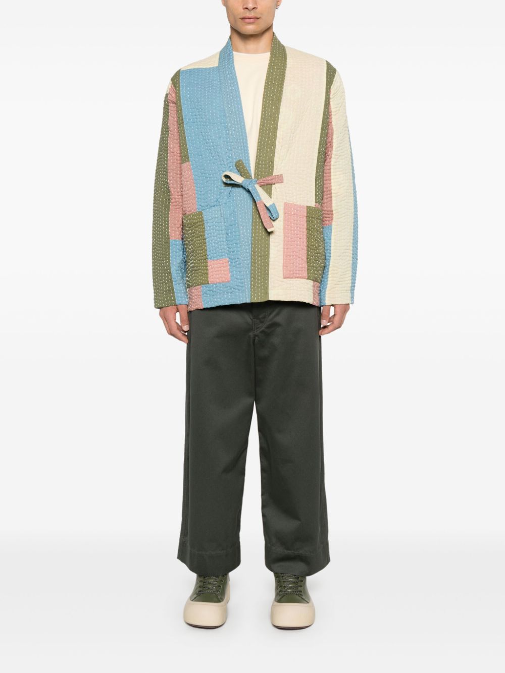 Maison-Kitsune Shirt Jackets Men Maharishi Patchwork Kimono Shirt Jacket Blue