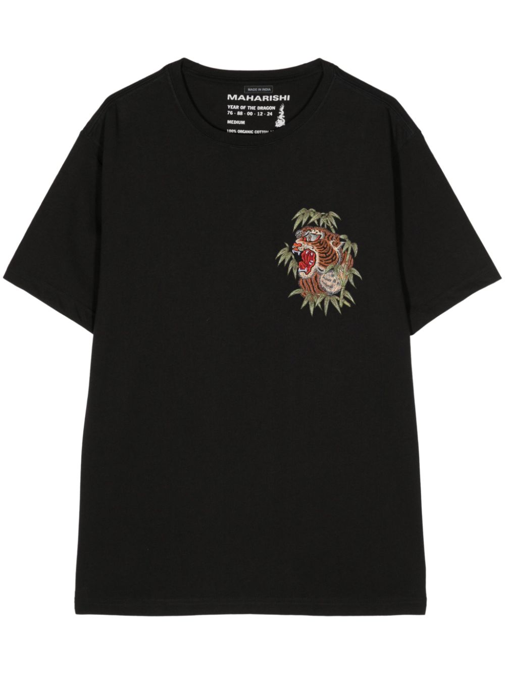 Maison-Kitsune T-Shirts Men Maharishi Tiger-embroidered Organic Cotton T-shirt Black