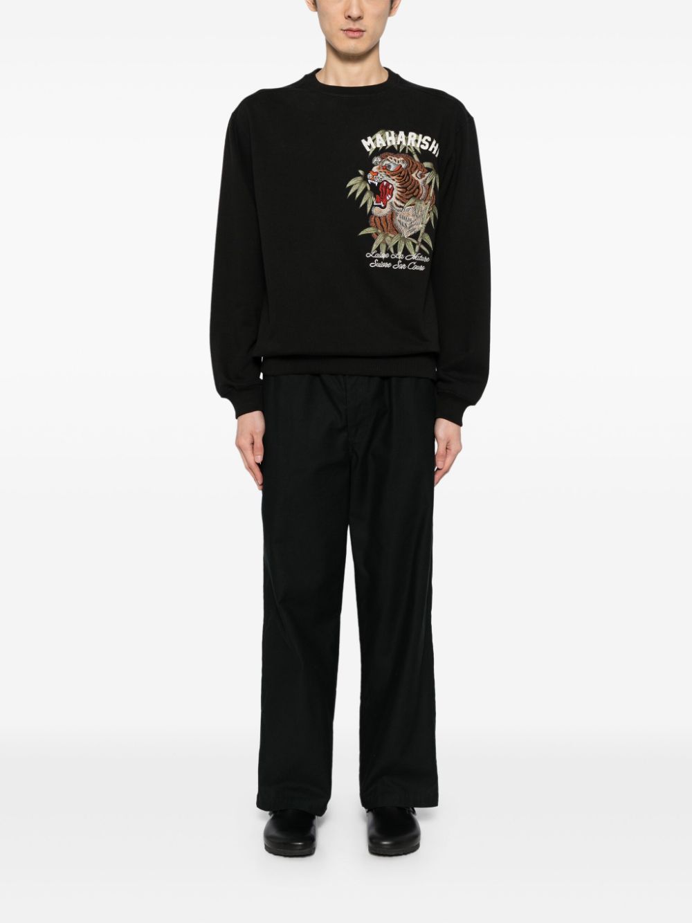 Maison-Kitsune Maharishi logo-print Cotton Sweatshirt Black Men Sweatshirts