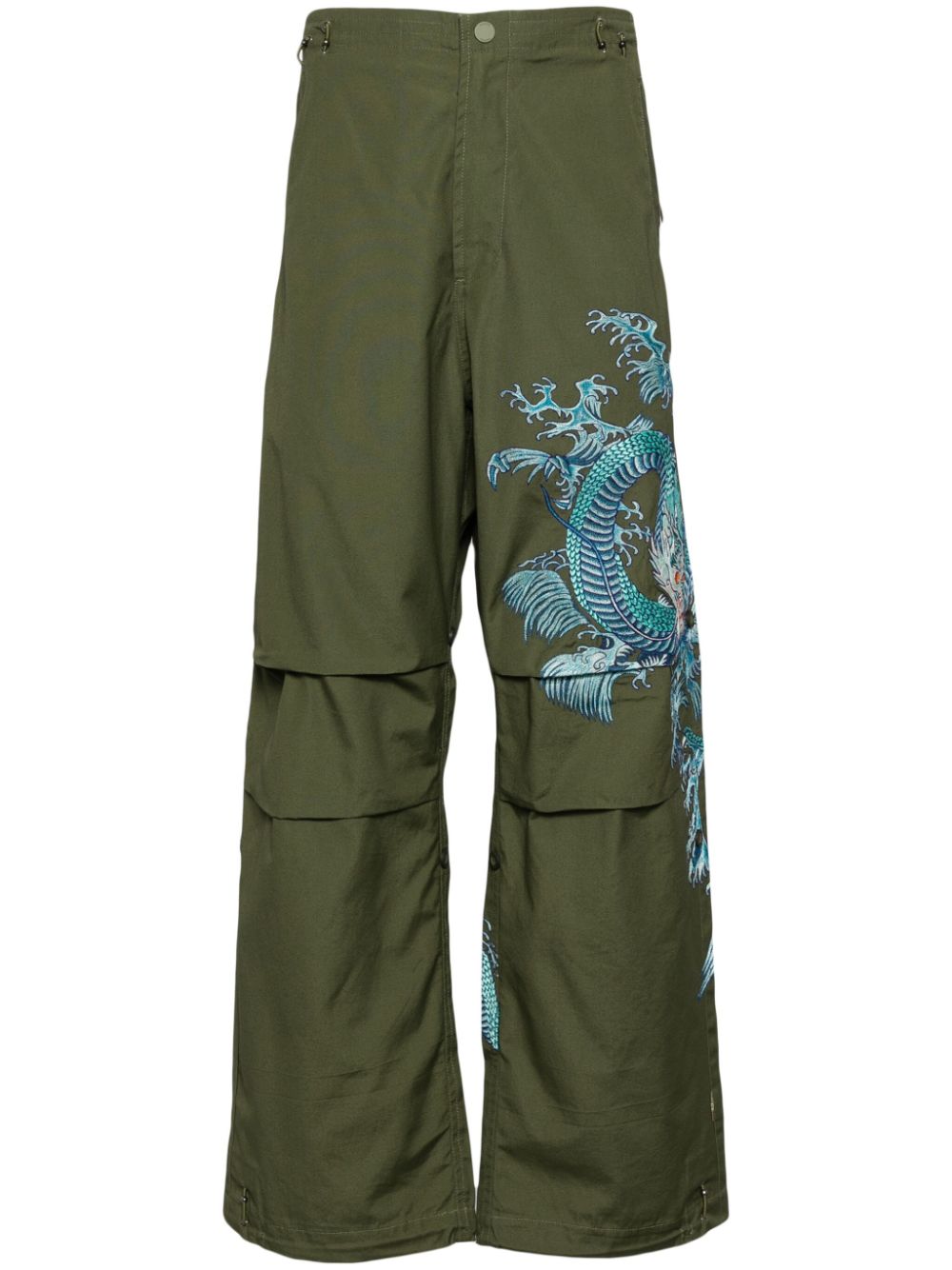 Men Loose Fit Pants Maison-Kitsune Maharishi Water Dragon Loose Trousers Green
