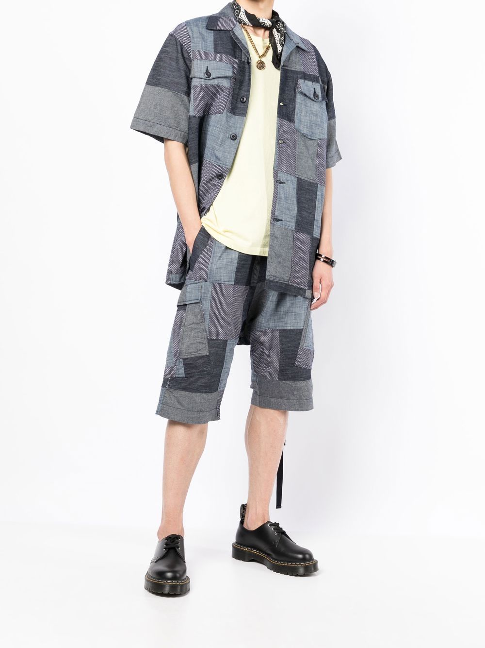 Maharishi Patchwork Cropped Shorts Blue Men Cropped Pants Maison-Kitsune