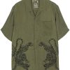 Maharishi tiger-embroidered short-sleeve Shirt Green Men Shirts Maison-Kitsune