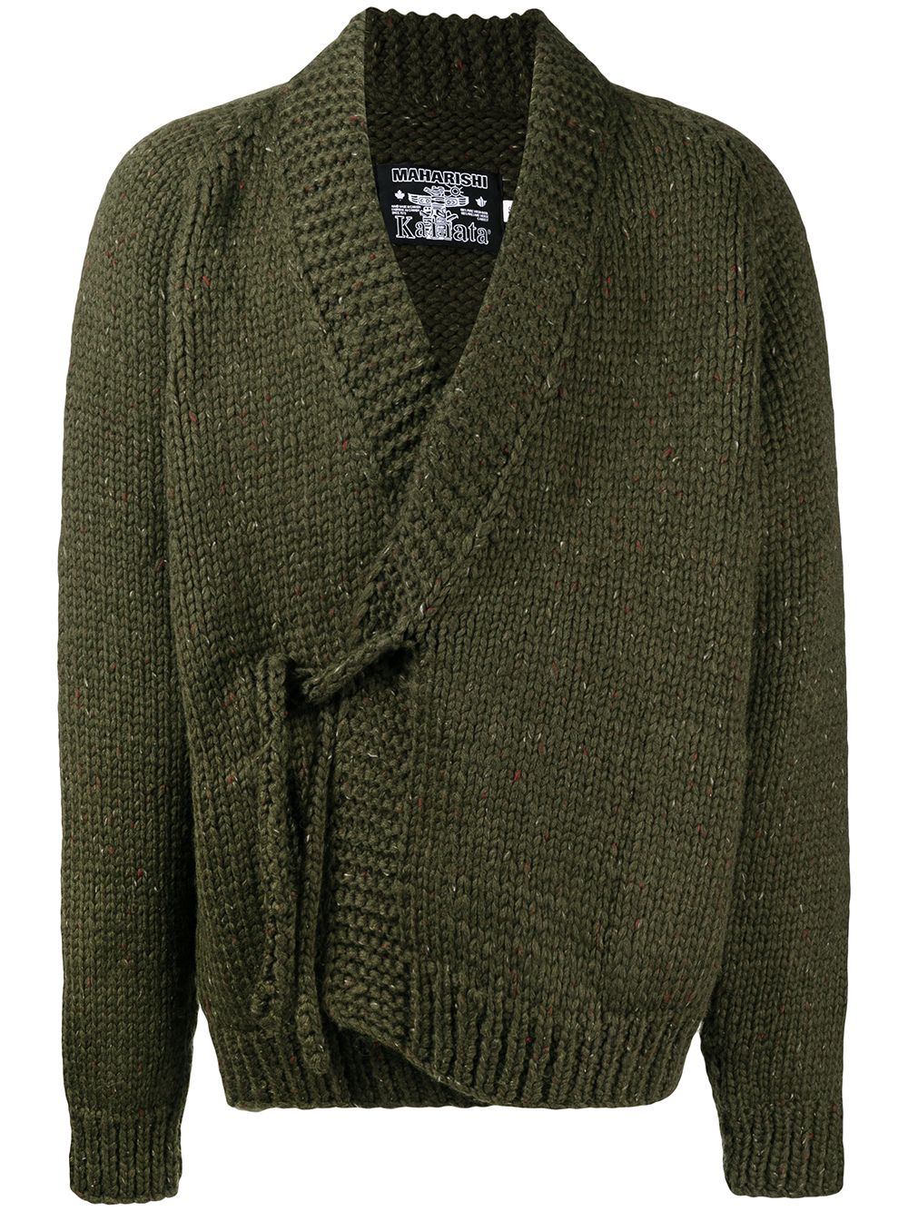 Maharishi tie-fastened Virgin Wool Cardigan Green Men Cardigans Maison-Kitsune