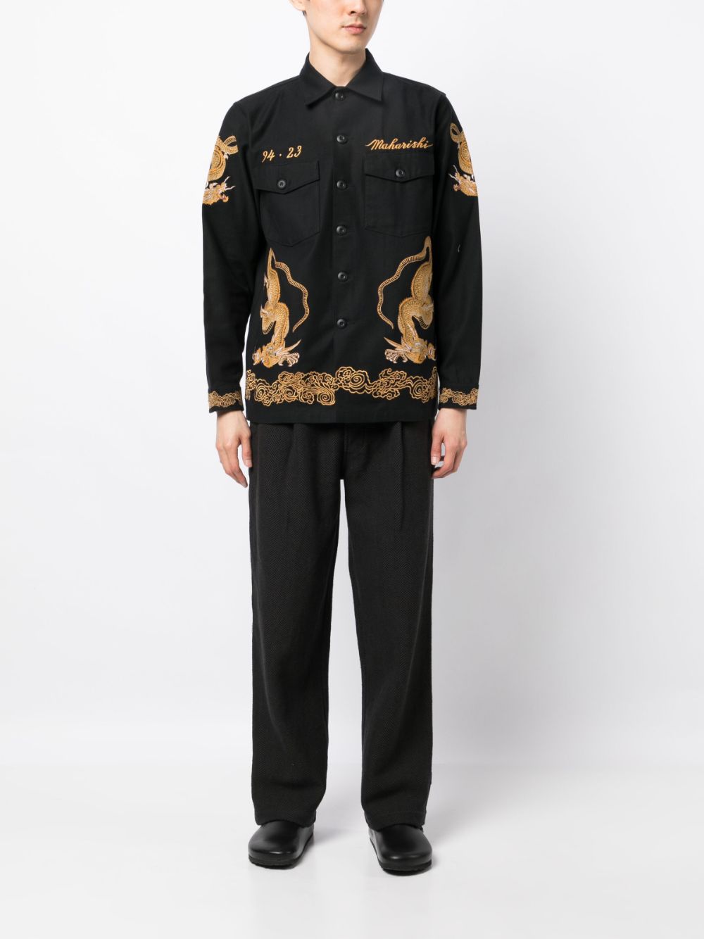 Maison-Kitsune Maharishi Loose Deck Textured Trousers Black Men Loose Fit Pants